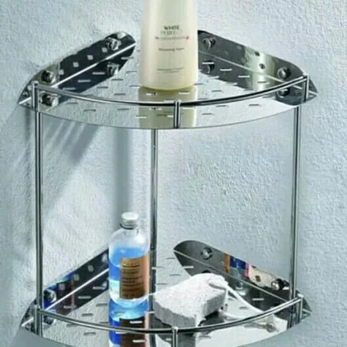 Rak sabun sudut stainless 2 susun / rak bumbu dapur sudut stainless
