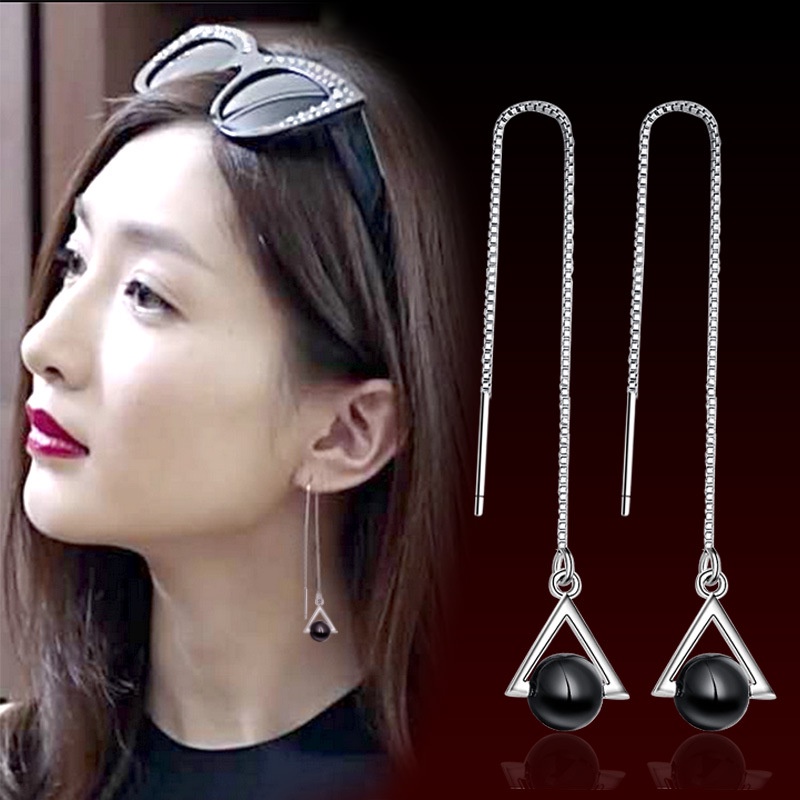 Anting Perak 925 Wanita Rumbai Kawat Telinga Batu Akik Perhiasan Fashion