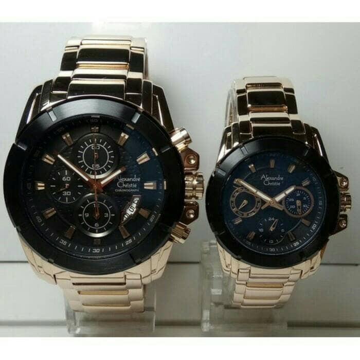 ALEXANDRE CHRISTIE WATCH AC 6226 COUPLE GOLD BLACK ORIGINAL
