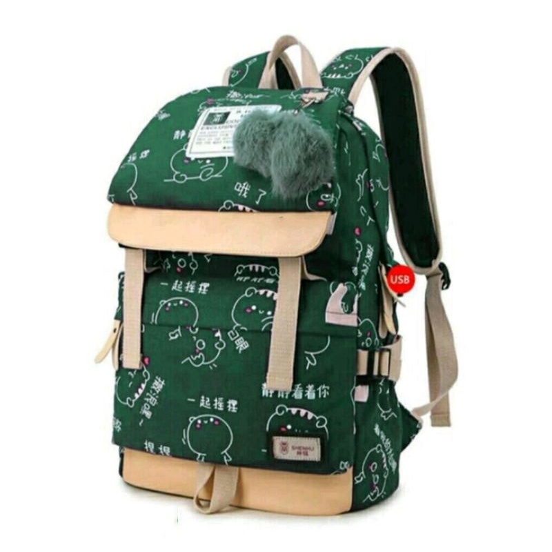 Tas Ransel Kartun Sekolah Anak Perempuan Laki Laki Free Gantungan SD SMP SMA Kekinian Model Terbaru-Army