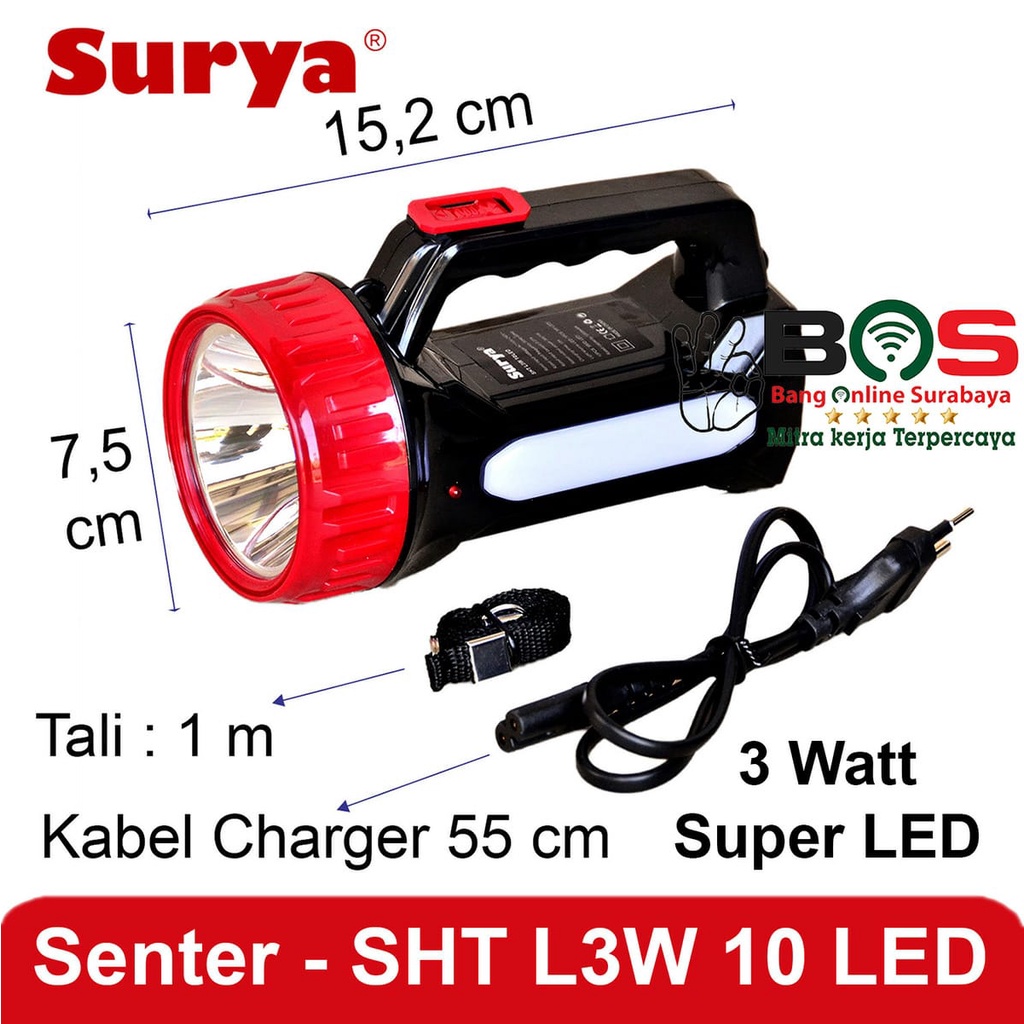 Senter Lampu Rechargeable Surya Emergency 2 in 1 SHT L3W 10 SMD LED Surya