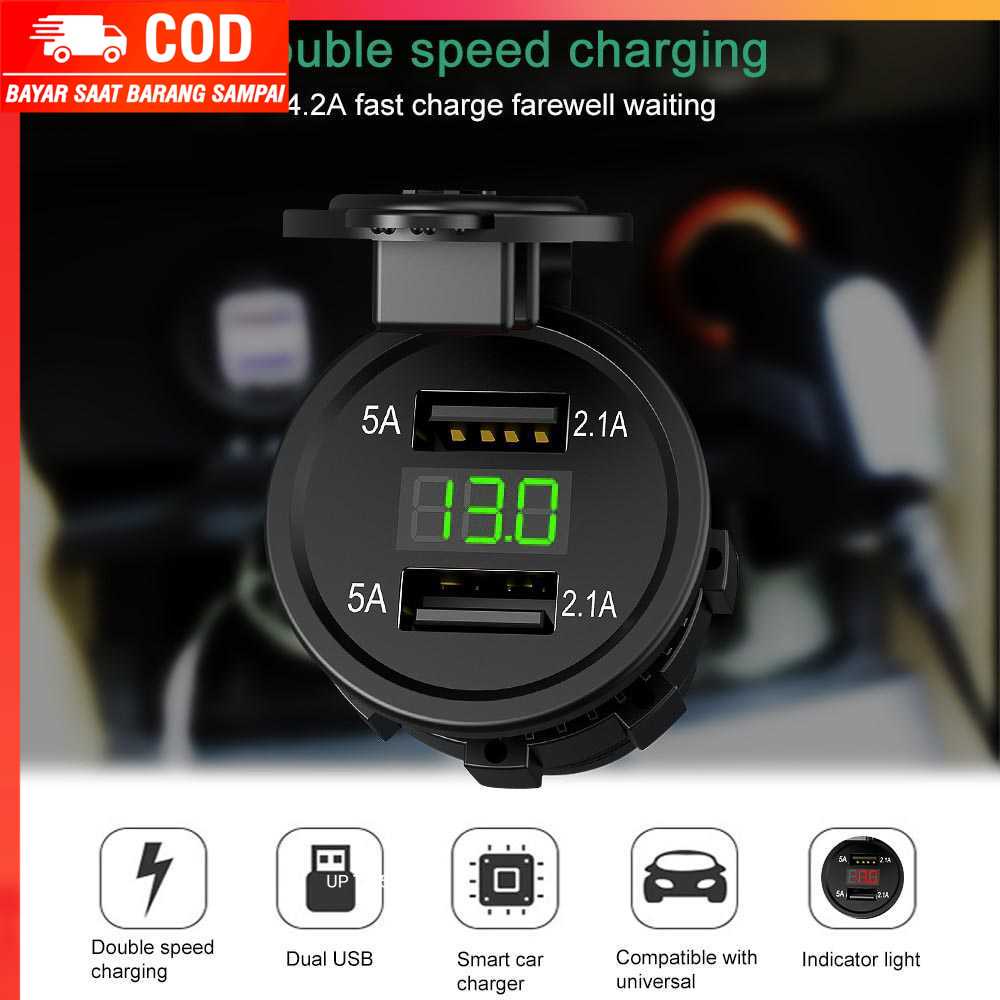 (100% BARANG ORI) USB Charger Motor 2 Port 4.2A with LED Display Voltmeter - Y451