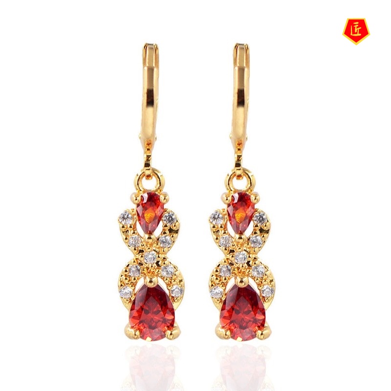 [Ready Stock]Creative Luxury Earrings 18K Gold Multi-Color Gem