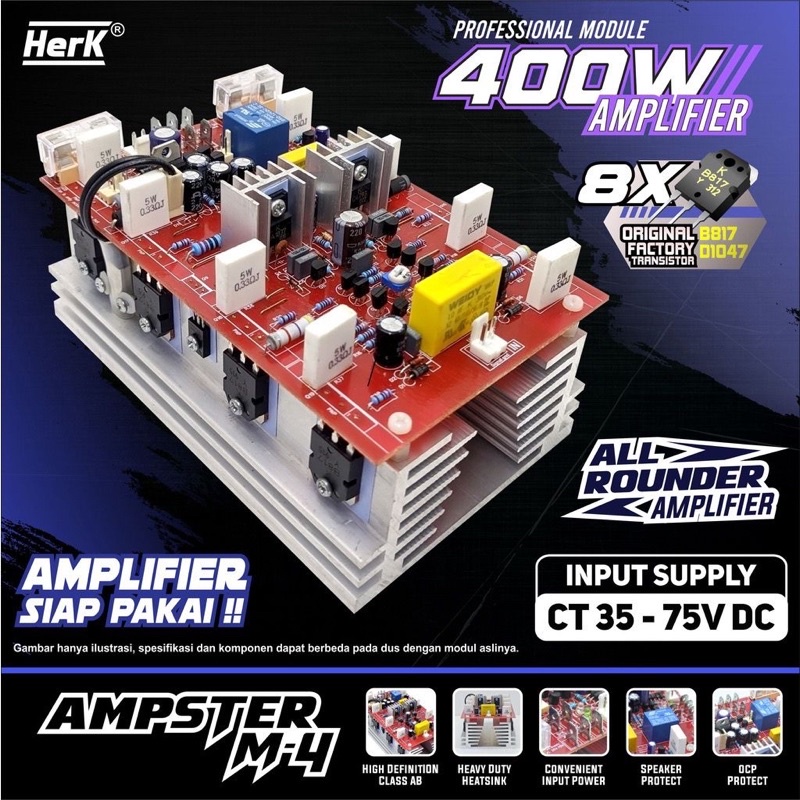 KIT AUDIO AMPLIFIER AMPSTER M4 M-4 M 4 400W 400 WATT HERK POWER AMPLI KIT AUDIO BGR ASLI