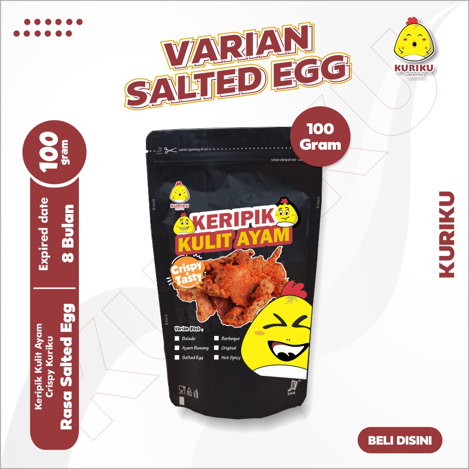 

Keripik Kulit Ayam / Kripik Kulit Ayam Kuriku / Kulit Ayam / Cemilan Ayam Rasa Telor Asin 100gr