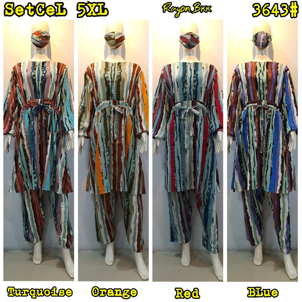 JOSJOLI_STORE/3643-3644 Setcel Rayon/Stelan Rayon Tie Dye Super Jumbo 5XL Free Maske/Busui