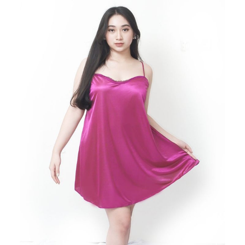 lingerie tanktop dress satin ungu big size jumbo