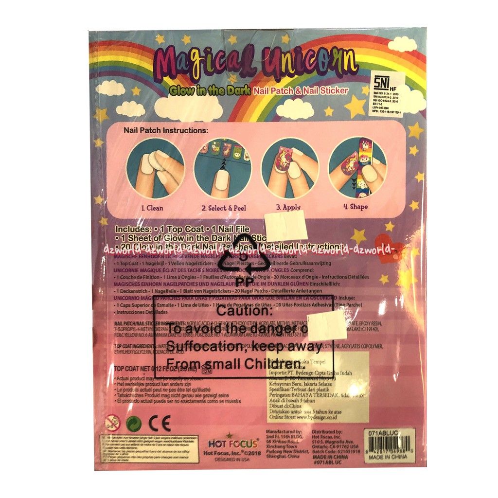 Hot Focus Magical Unicorn Glow In The Dark Hiasan Kuku Stiker Hotfocus