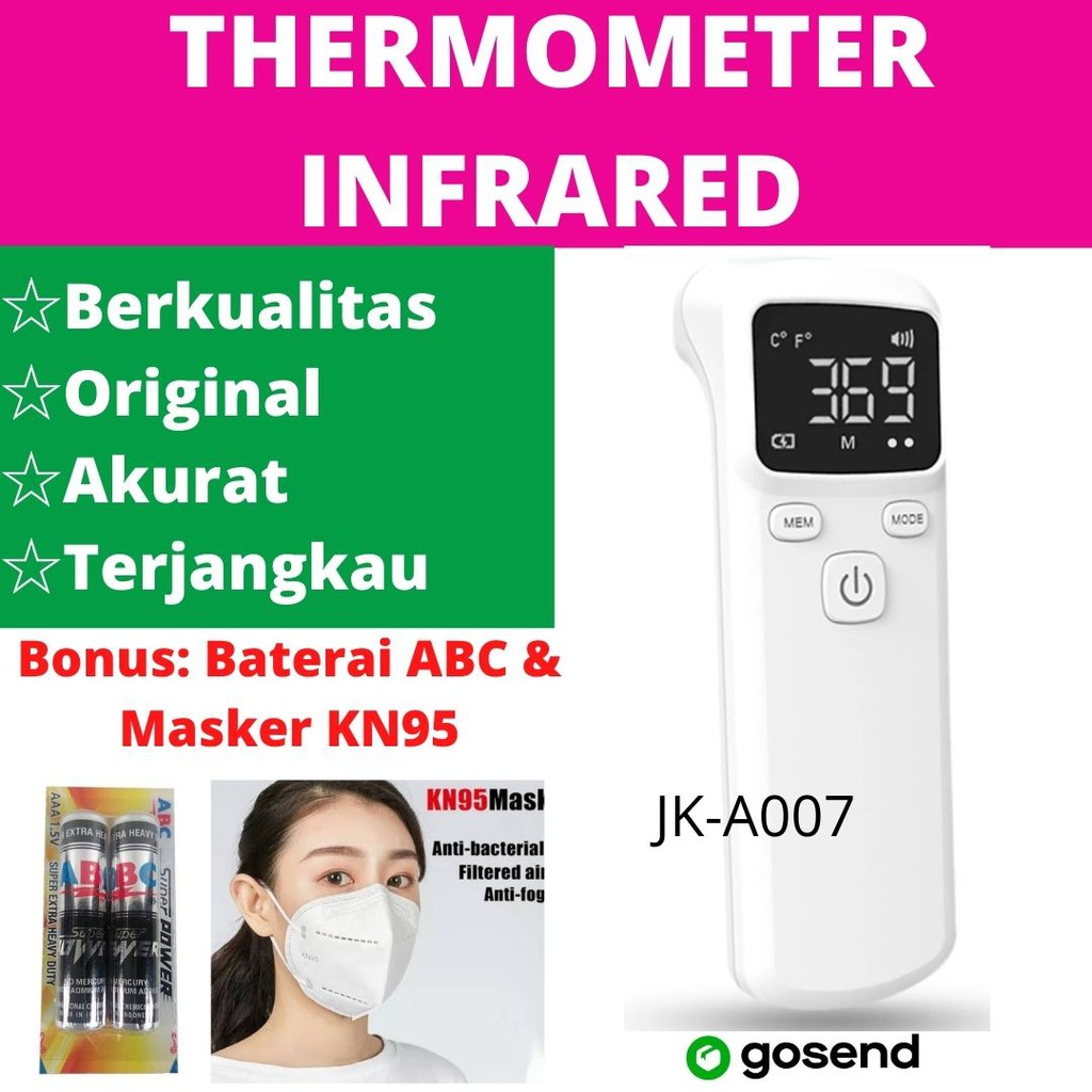 Free Baterai ABC & Masker KN95 - Thermometer Termometer Infrared Non Contact Digital JK-A007 Akurat