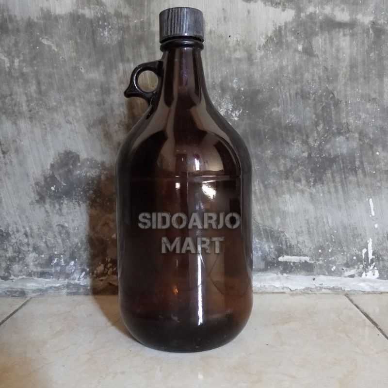 Botol Kaca Amber Coklat 2Liter - Vas Botol Kaca Coklat