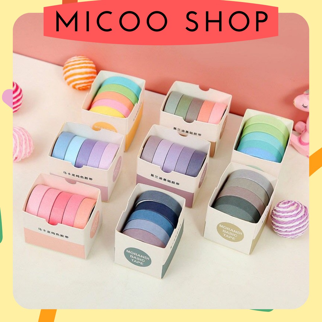 

[MICOO] Washi Tape Warna Pastel / Selotip Warna Scrapbook (Isi 5 pcs)