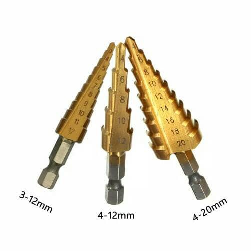 Mata Bor Pagoda Set 3pcs BISON Multi Step Cone Drill Kerucut Titanium 3 pcs All in One Bits tangga