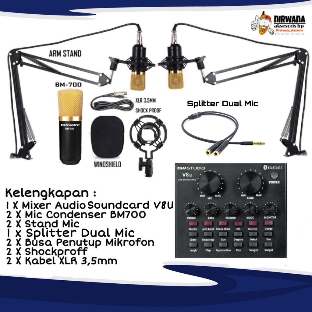PAKET PODCAST 2 ORANG LENGKAP ALAT VLOG WAWANCARA LIVE STREAMING BROADCASTING MIC CONDENSER BM700 + 