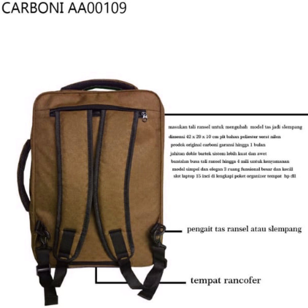 3 in One Carboni Tas Ransel 3 dimensi AA OO1O9 Cofe  Tas Sekolah ta Universal Tas Slempang Urban Style Casual pria wanita Original + FRE Raincofer