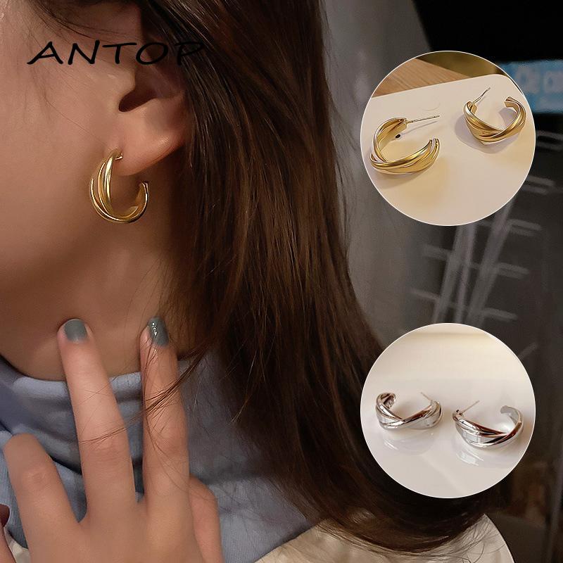 Anting Tusuk Gantung Temperament Bahan Metal Desain Geometri Gaya Simple Untuk Wanita