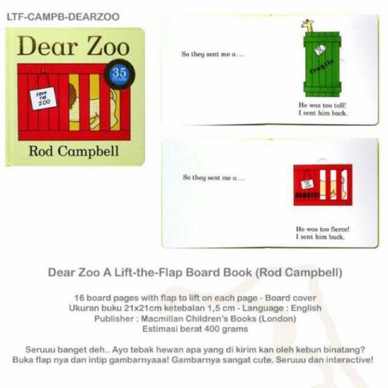 Dear Zoo A Lift-the-Flap Board Book Rod Campbell - buku import anak