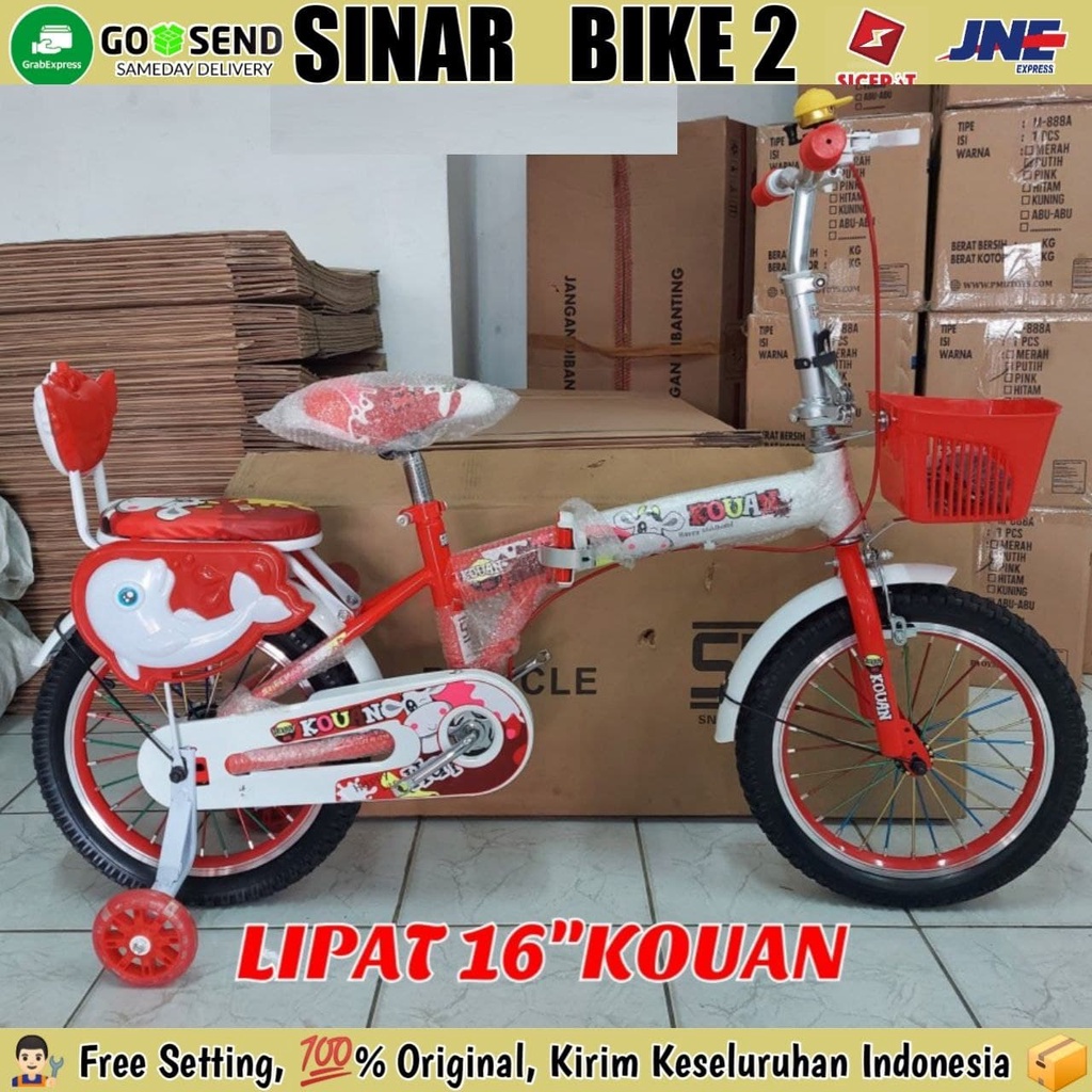 Sepeda Lipat Anak 16Inch Kouan Keranjang dan Roda Bantu