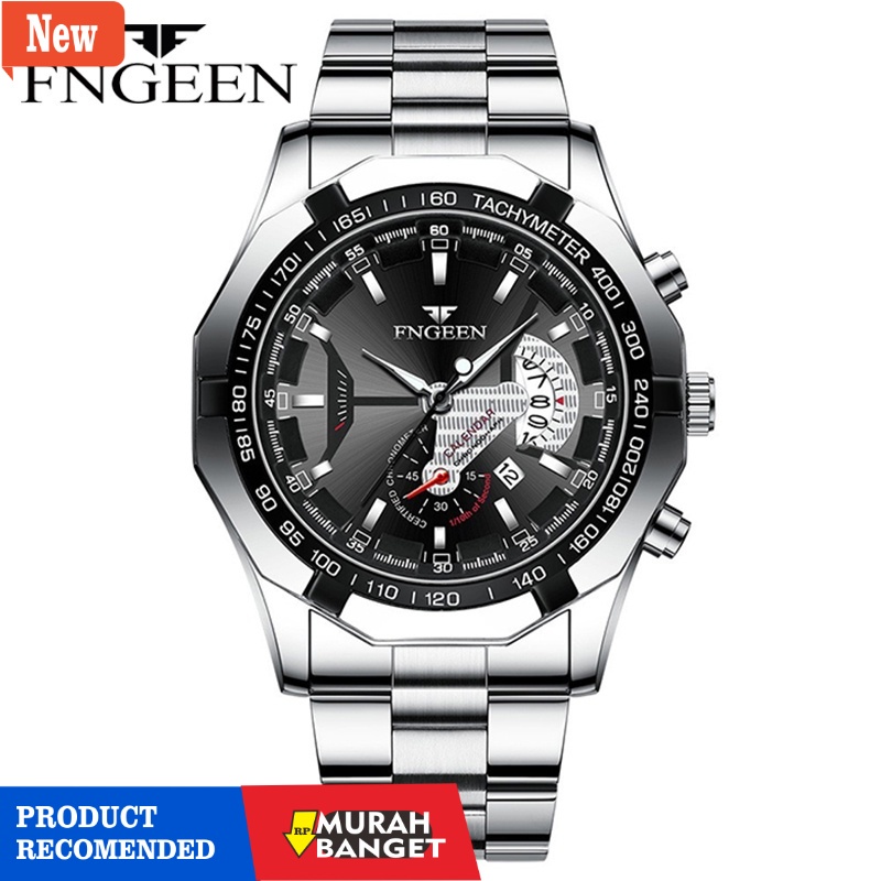 Jam tangan analog pria terbaik- FNGEEN S001 Jam Tangan Pria Luxury Stainless Steel Quartz Original T