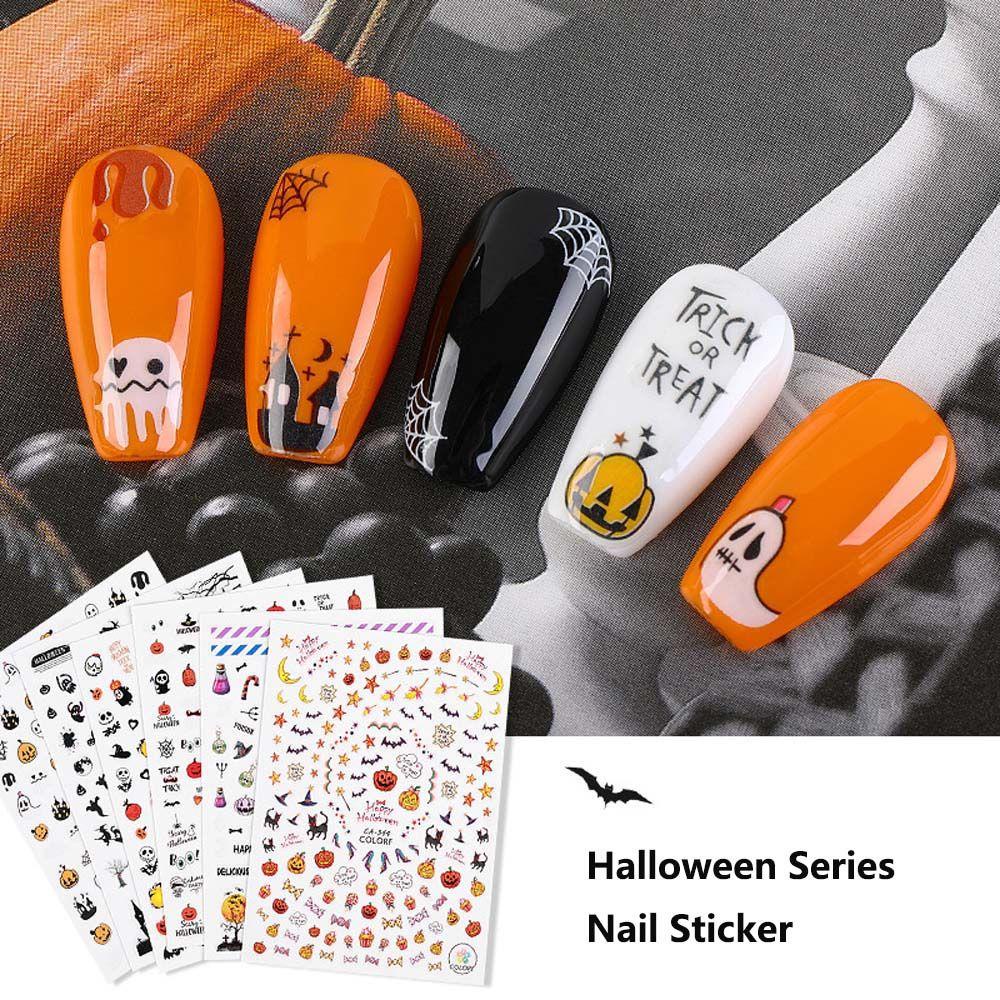 AUGUSTINA Agustina Dekorasi Nail Art Spider 1lembar Manicure Aksesoris Halloween Series Skeleton DIY Nail Decals