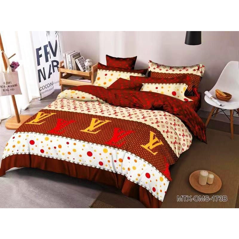 Kain Sprei bahan Disperse motif LV Cokelat