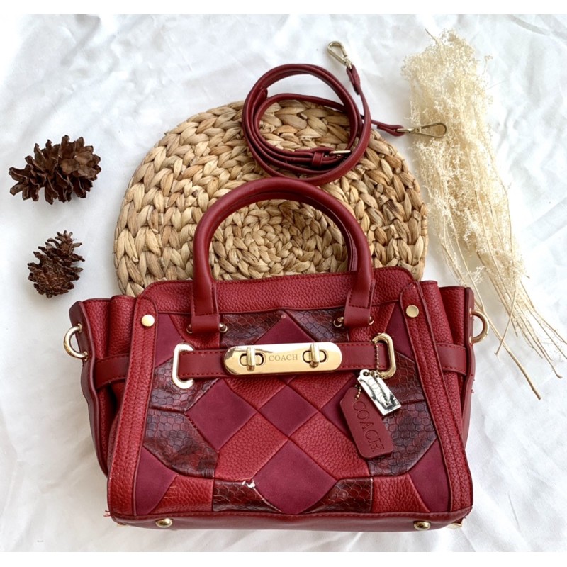 coach swagger mini patchwork maroon preloved