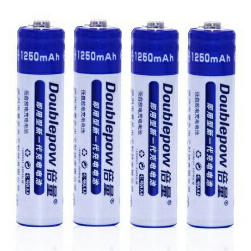 Batu Baterai Alkaline Rechargeble Doublepow AAA 1250mAh 4 Pcs With Batery Case