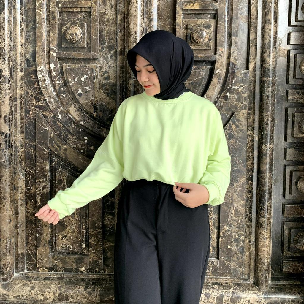 OVERSIZE CROOP SWEATER HIJAU MINT II SWEATER WANITA CROOP