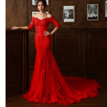 2020 Vintage Off Shoulder Evening Dresses Lace Party Dress Robe De Soiree Half sleeve Formal Evening