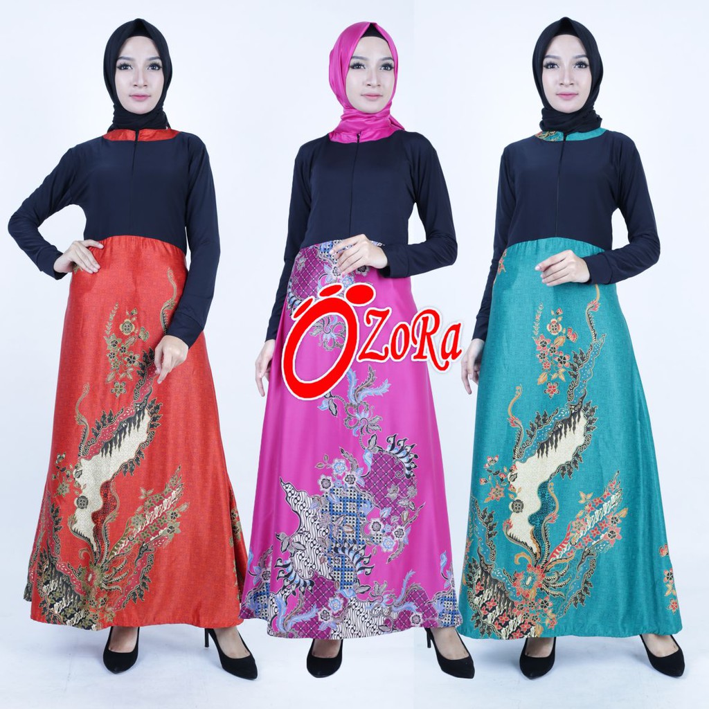 SALE Long RED Dress BATIK SILK busui kombinasi jersy gamis Baju MUSLIM cewek Wanita