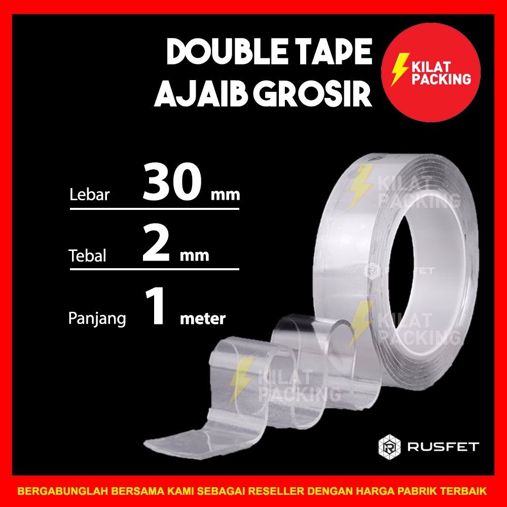 

DOUBLE TAPE AJAIB LAKBAN RUSFET Isolasi 2 Sisi Solatip 30 mm X 1 meter Tape KUAT TERMURAH SATUAN