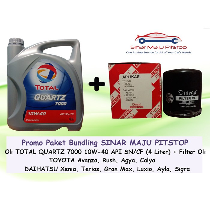 Paket Oli Mobil TOTAL QUARTZ 7000 10W-40 SN/CF & Filter Oli AGYA AYLA ORIGINAL