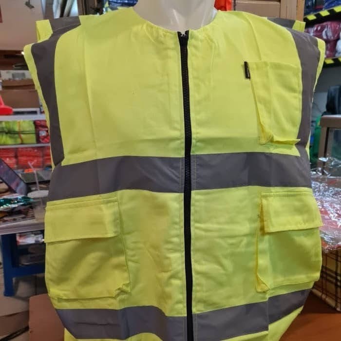 Rompi Safety Proyek Drill hijau stabilo / Rompi Safety Lapangan / Safety Vest - Hijau Stabilo