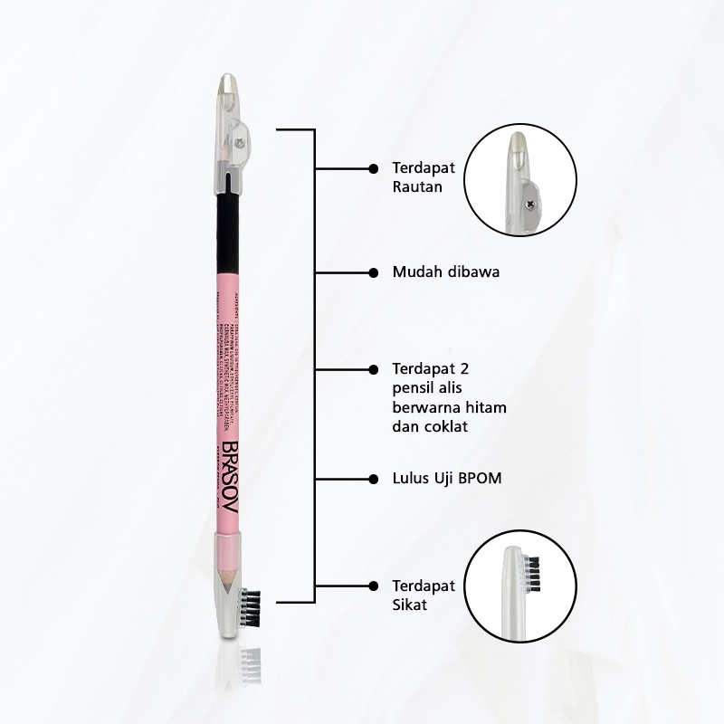 ★ BB ★ BRASOV Eyebrow Pensil Alis Duo 2.9 GR Dengan Sikat dan Peraut Eyebrow Pencil BPOM XX-CT-BR Black &amp; Brown