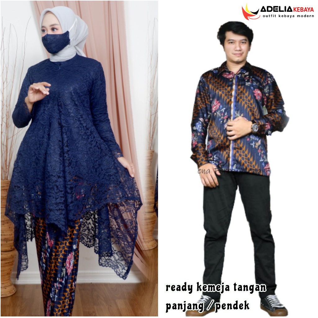 ADE &gt; setelan couple kebaya kirana payet mix batik silku foil - baju couple kebaya terlaris dan kekinian - pakaian pesta keluarga untuk acara akad nikah