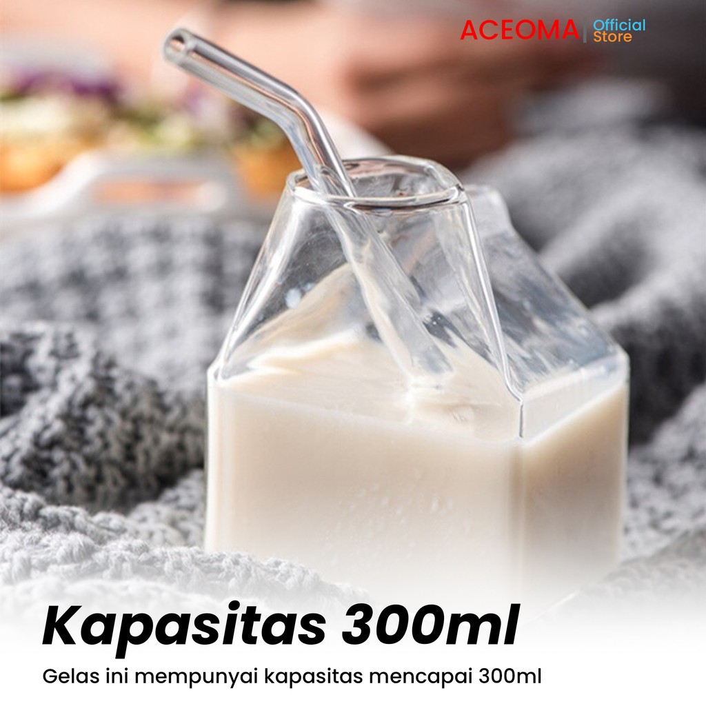 Gelas Susu Kaca Estetik Unik Lucu Bentuk Kotak Design Milk Box Aesthetic-2