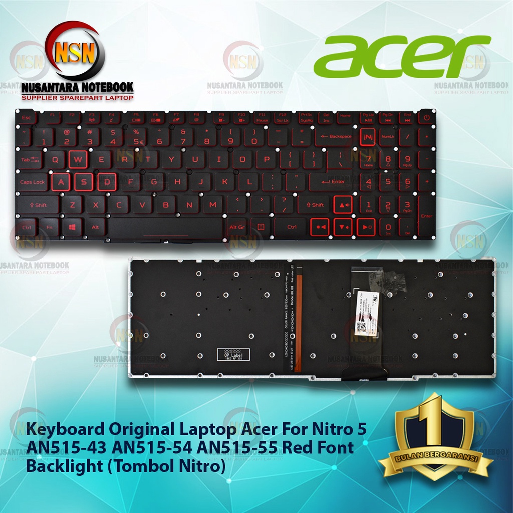 Keyboard Original Laptop Acer For Nitro 5 AN515-43 AN515-54 AN515-55 RedFont Backlight