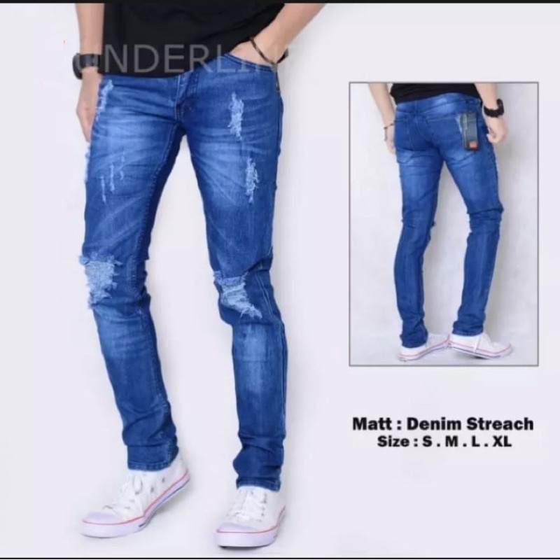 CELANA JEANS PANJANG PRIA SOBEK LUTUT/CELANA PANJANG SOBEK LUTUT RIPPED JEANS ORIGINAL