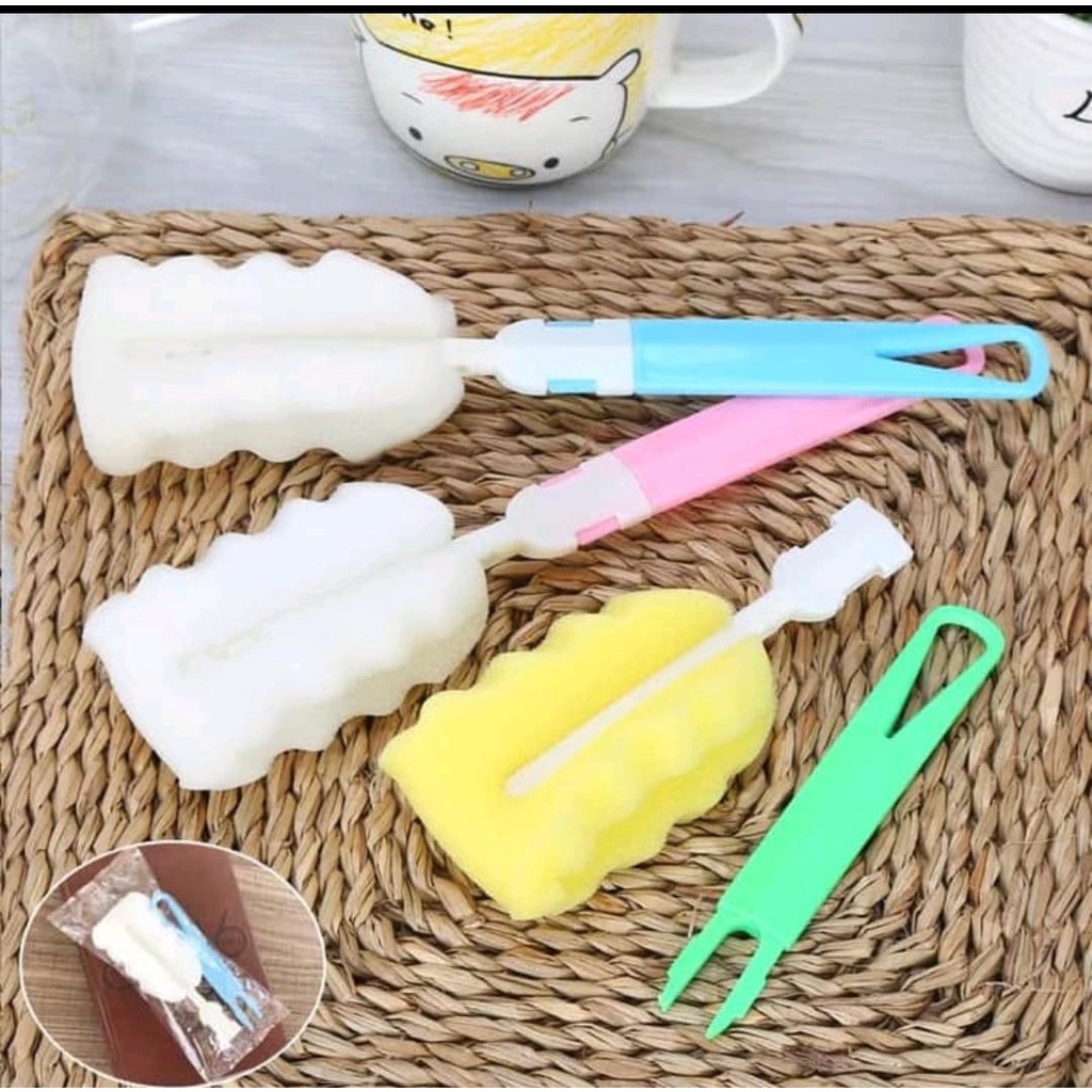 TONGKAT SPONS PEMBERSIH BOTOL SUSU BAYI / SPONGE BRUSH BOTOL MINUM