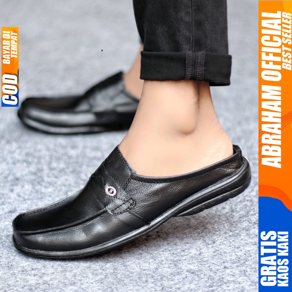 Sepatu Sandal Casual Kulit Asli Bustong Tutong Sendal Slop Original Murah Terbaru Kekinian