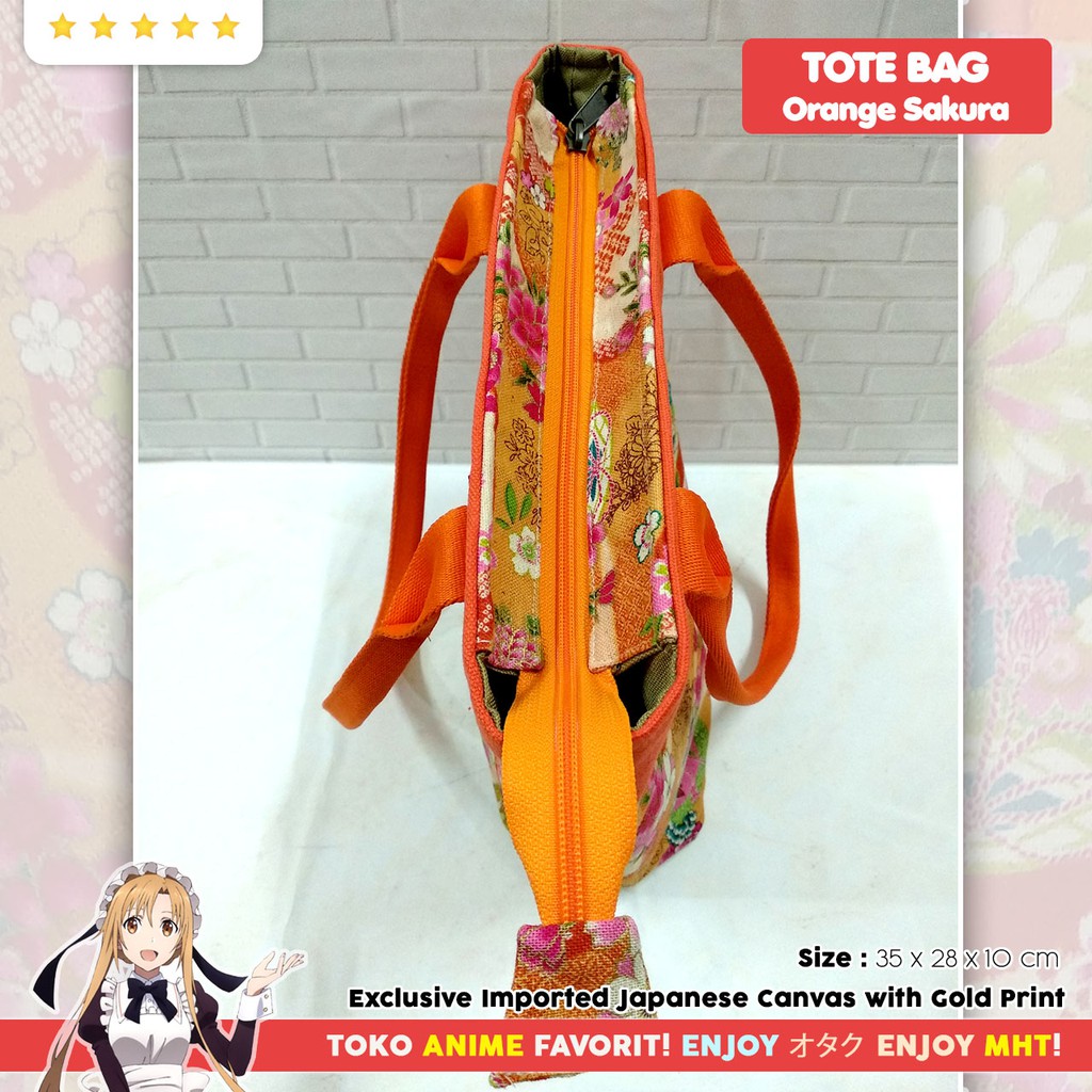 Tas Tote Bag Jepang Canvas Kanvas Impor Orange Sakura