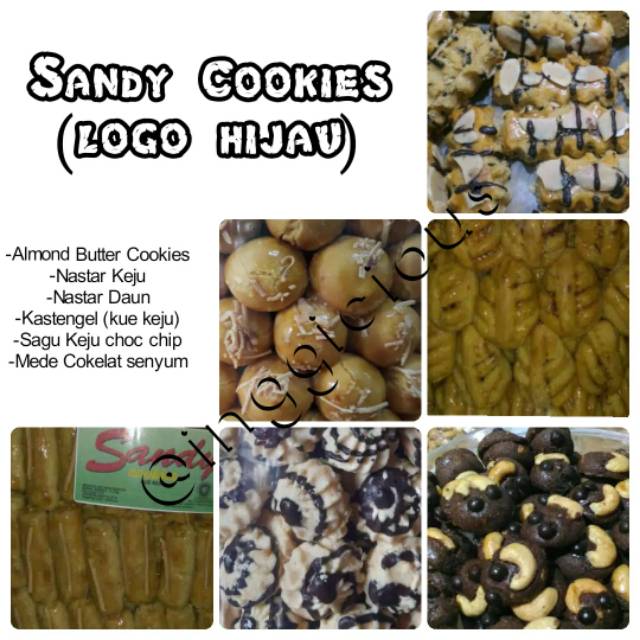 Kue kering Sandy Cookies (label hijau) 250gr - nastar, sagu keju cokelat, mede coklat, almond, putri salju kue sandy logo hijau