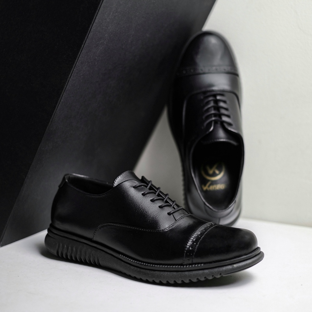 Einstein Black (Kulit Asli) - Sepatu Pantofel Pria Kulit Asli Formal Kerja Kantor Kuliah Casual Tali Pantopel Cowok Pria Oxford Pantofel Hitam Pria