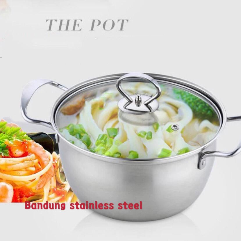 Panci sup soup pot 22cm 24cm stainless steel tutup kaca murah gagang stainless