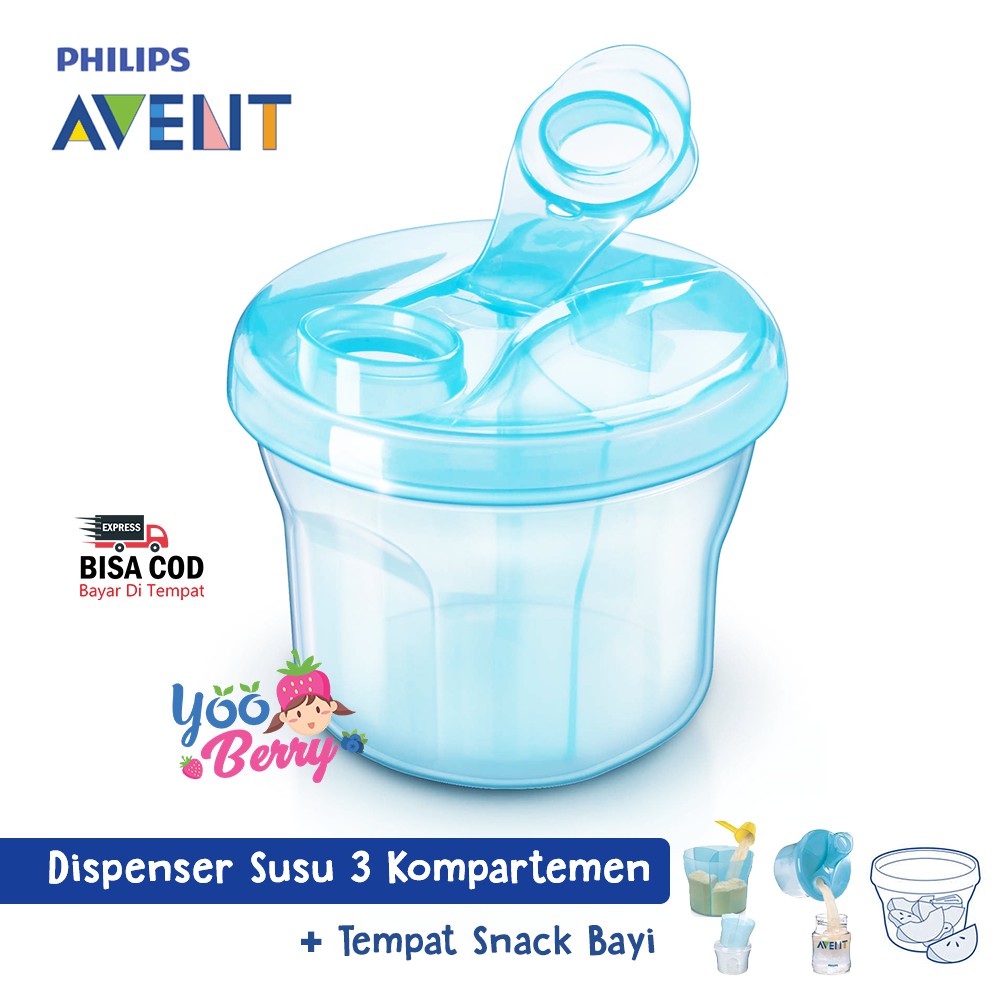 Philips Avent Dispenser Susu Bayi 3 Kompartemen &amp; Tempat Snack Bayi Milk Powder Container Berry Mart