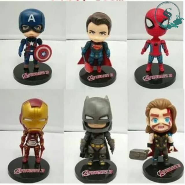 (SSG) Topper Cake Hiasan Kue Marvel Action Figure Mini Set 6pcs Avenger Superman Spiderman Iron Man 