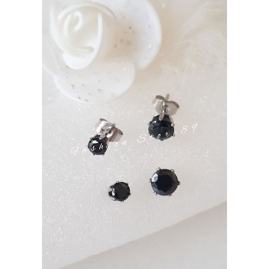 Anting tusuk permata zircon Putih Hitam Titanium Gold Silver  titanium import Antikarat selamanya