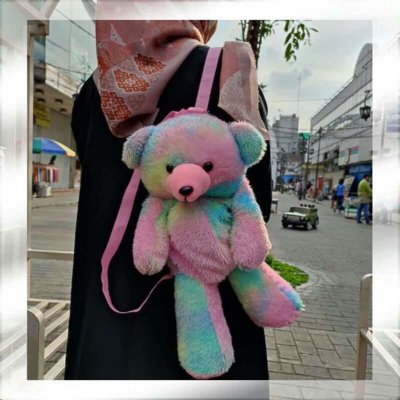 Tas Ransel Boneka Teddy Bear Rainbow
