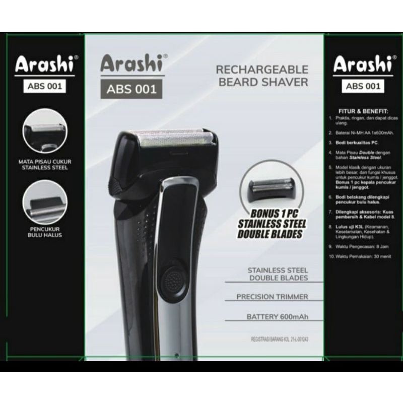 electric shaver ARASHI ABS 001 - alat cukur rechargeable