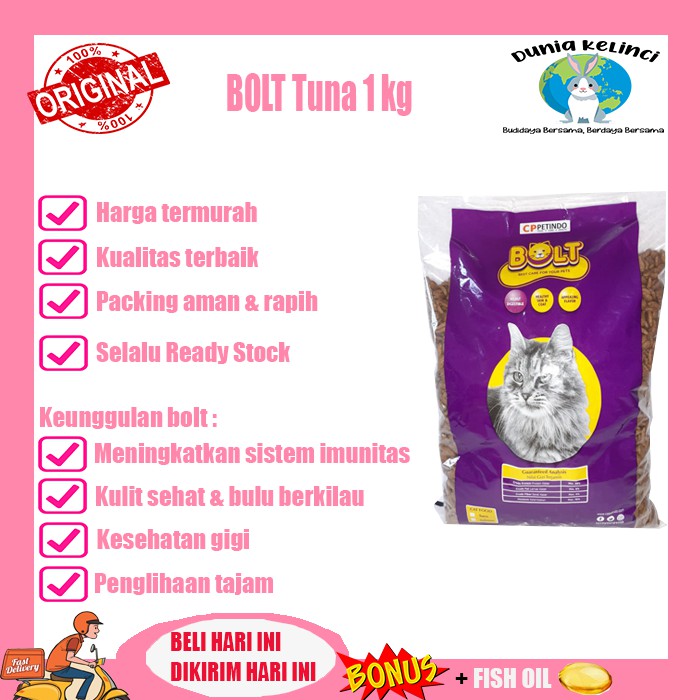 MAKANAN KUCING BOLT 1 KG TUNA IKAN DONAT CAT DRY FOOD