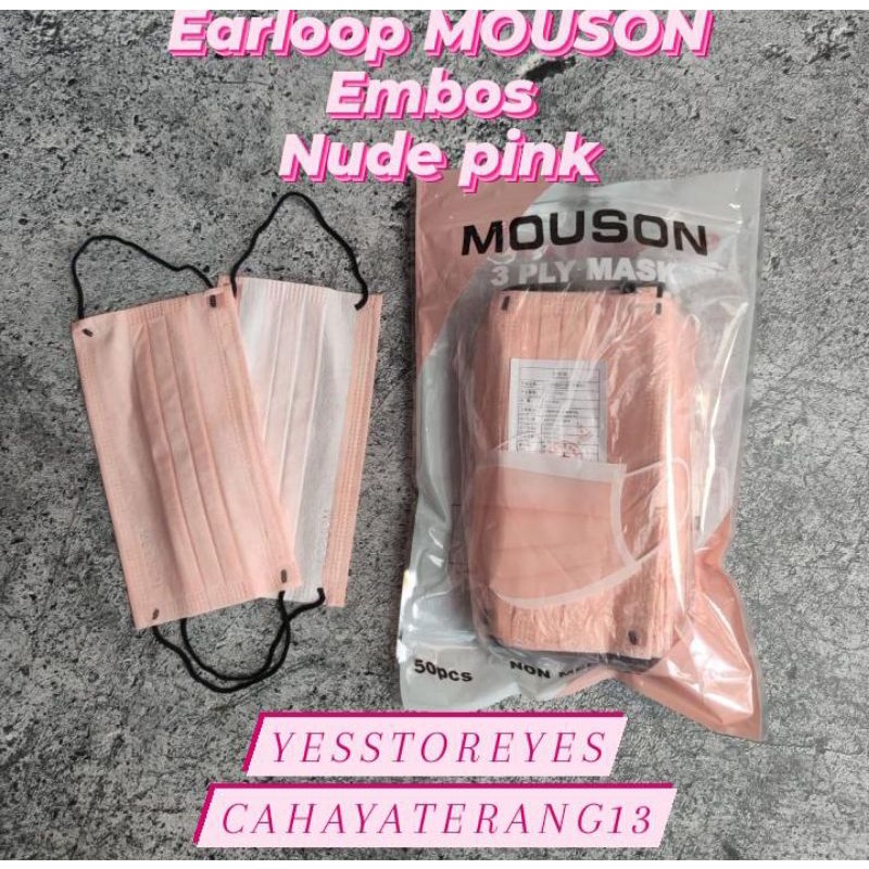 READY STOK MASKER EARLOOP MOUSON EMBOS POUCH WARNA NUDE PINK TALI HITAM